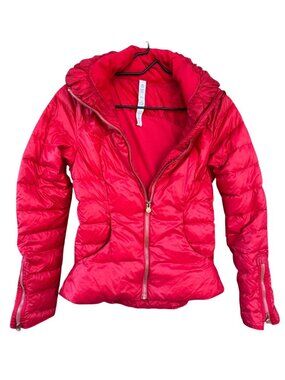 Lululemon Womens Sz 4 Red Down Insulated Puffer Jacket Gold Zipper Winter Coat